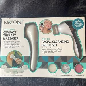 Face and body compact therapy massager and facial cleaning brush set